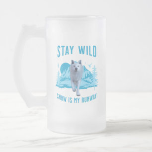 Stay Wild White Wolf Snow Runway Frosted Glass Beer Mug