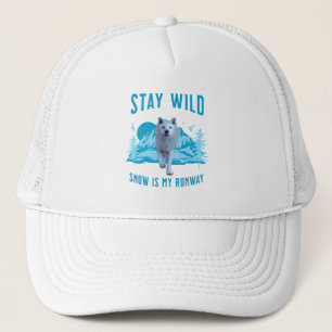 Stay Wild White Wolf Snow Runway Trucker Hat