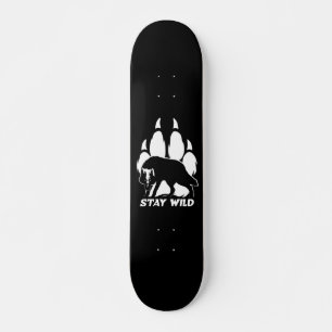 Stay Wild - Wolf silhouette and footprint Skateboard