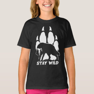 Stay Wild - Wolf silhouette and footprint T-Shirt