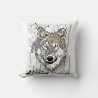 Stay Wild Wolf Throw Pillow–Rustic Wildlife Decor Cushion