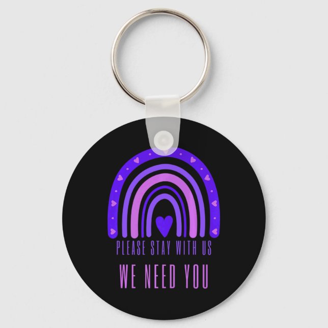 Stay With Us Rainbow 988 Suicide Prevention  Key Ring (Front)