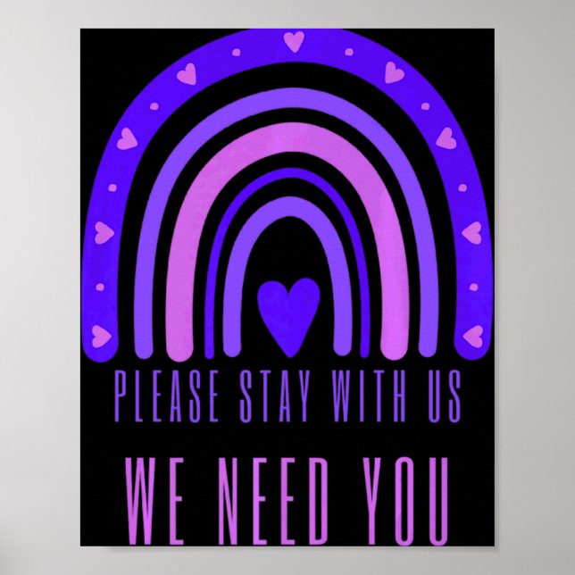 Stay With Us Rainbow 988 Suicide Prevention  Poster (Front)