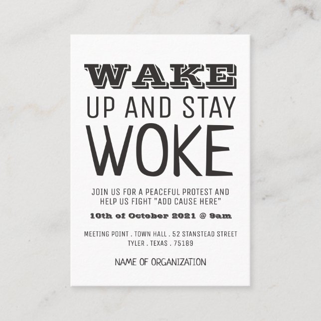 Stay Woke, Campaign Meeting Point Invite (Front)