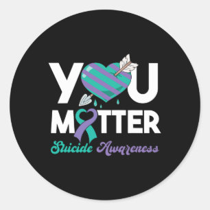 Stay You Problem Purple Teal Heart Suicide Awarene Classic Round Sticker