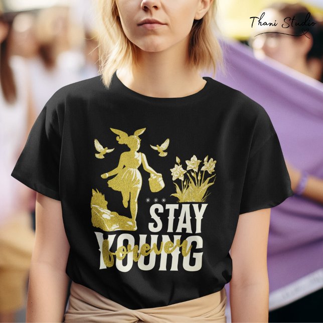 Stay Young Forever Happy Girl Running in a Garden T-Shirt (Creator Uploaded)