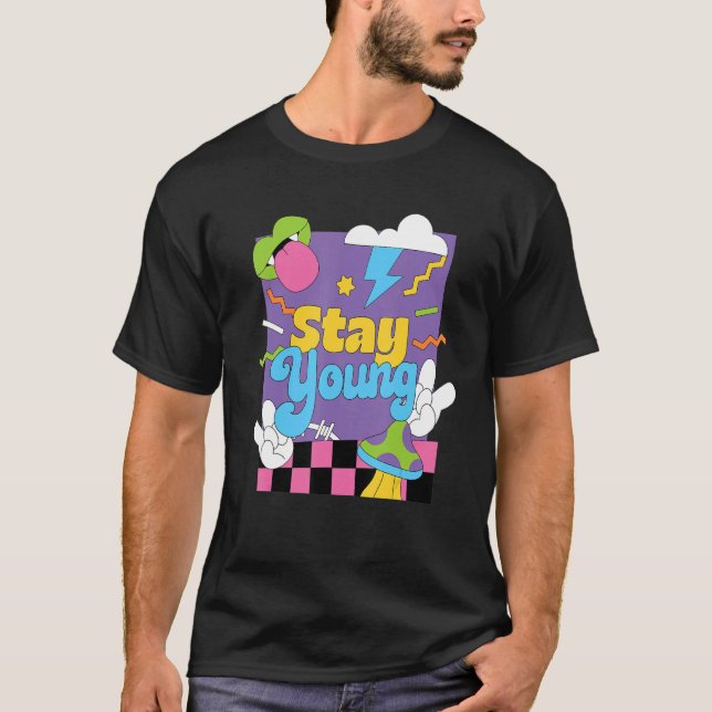 Stay Young Kidcore Aesthetic 80s 90s Alt Indie Kid T-Shirt (Front)