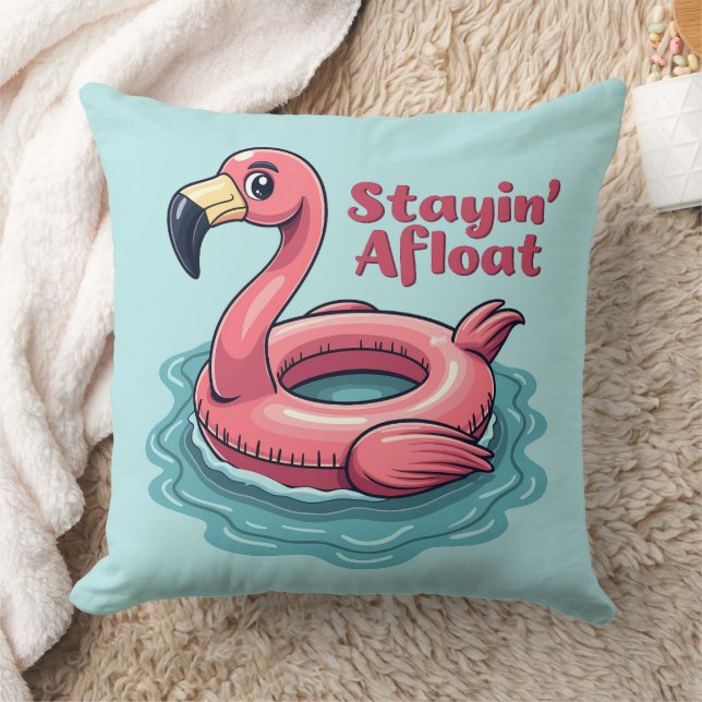 Stayin’ Afloat Funny Flamingo Pool Float Retro Cushion (Blanket)