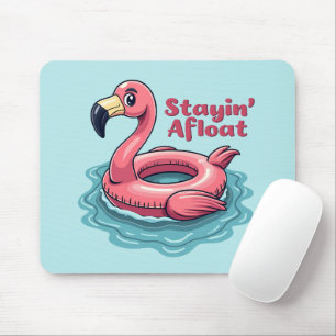 Stayin’ Afloat Funny Flamingo Pool Float Retro Mouse Mat