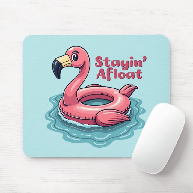 Stayin’ Afloat Funny Flamingo Pool Float Retro Mouse Mat (With Mouse)