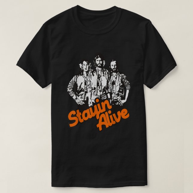 Stayin Alive Bee Gees Band T-Shirt (Design Front)