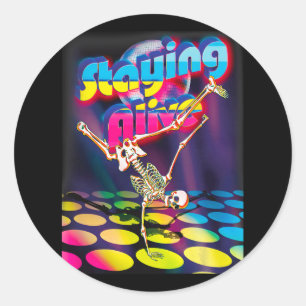 Staying Alive Funny Skeleton Dancing Halloween Vin Classic Round Sticker