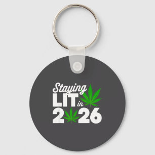 Staying Lit 2026 High Wasted Weed New Years Funny Key Ring