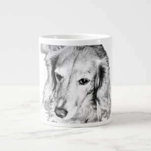 Steady Gaze, Slow Sips – Long-Haired Dachshund Large Coffee Mug