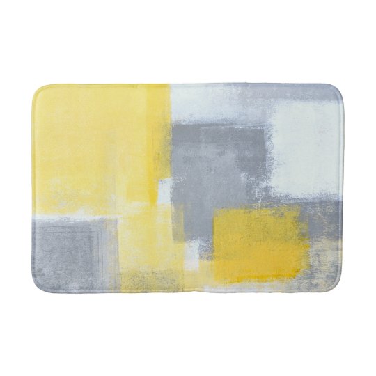'Steady' Grey and Yellow Abstract Art Bath Mat Zazzle.co.uk