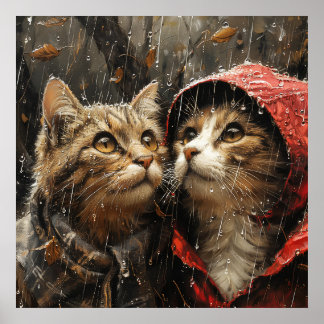 steady rain on cute cats poster
