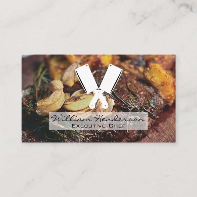 Steak and Mushrooms | Butcher Knives Business Card (Front)