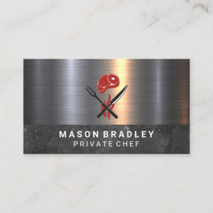Steak and Serving Utensils   Metallic Business Card