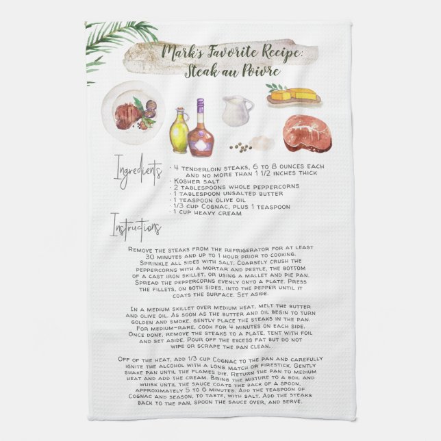 Steak au Poivre | Recipe Heirloom Kitchen Towel (Vertical)