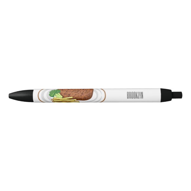 Steak cartoon illustration black ink pen (Front)