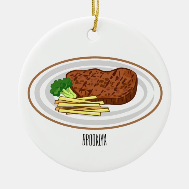Steak cartoon illustration ceramic tree decoration (Front)