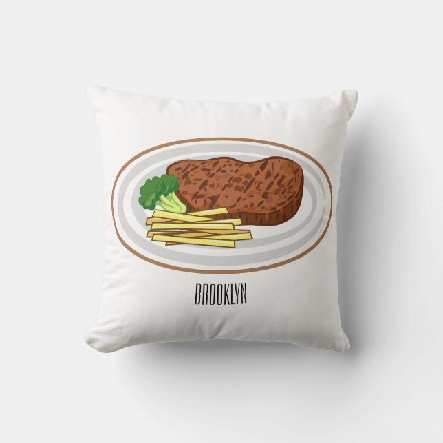Steak cartoon illustration cushion (Front)
