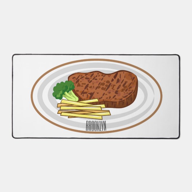 Steak cartoon illustration desk mat (Front)