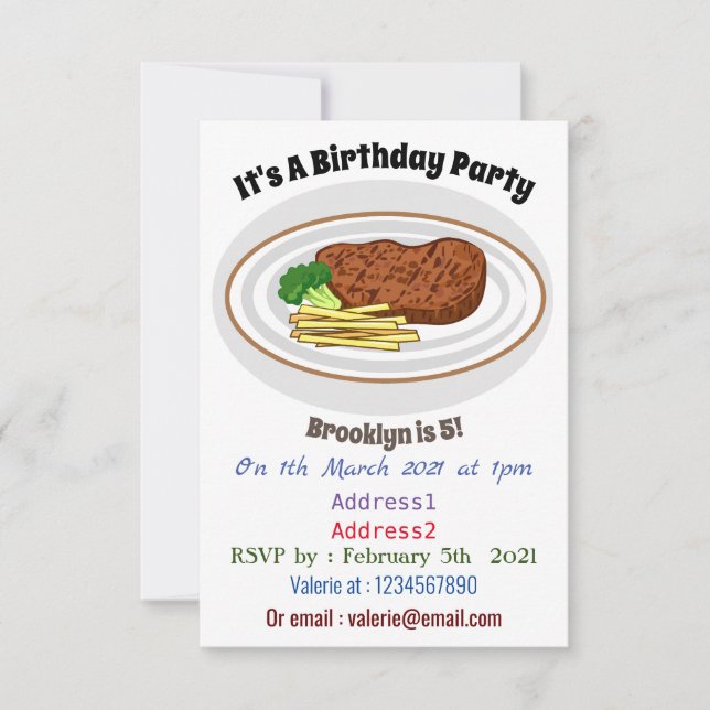 Steak cartoon illustration invitation (Front)