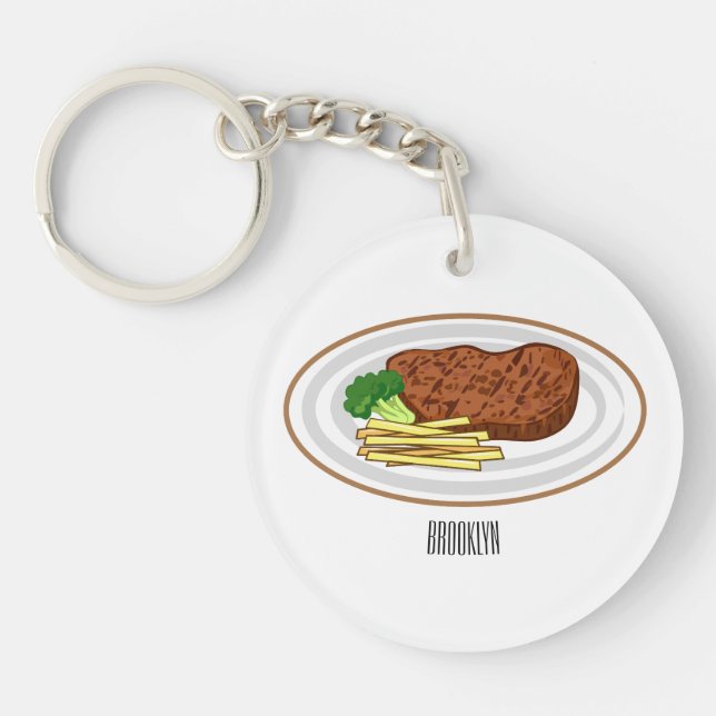 Steak cartoon illustration key ring (Front)