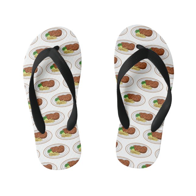 Steak cartoon illustration kid's flip flops (Footbed)