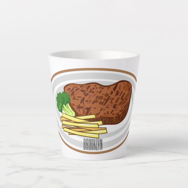 Steak cartoon illustration latte mug (Front)