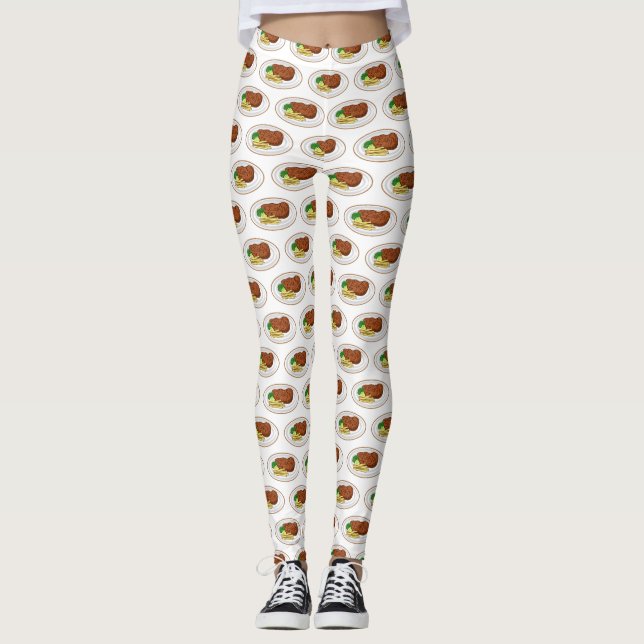 Steak cartoon illustration leggings (Front)