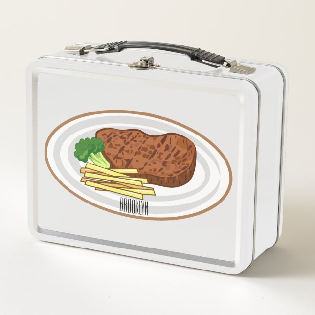 Steak cartoon illustration metal lunch box (Front)