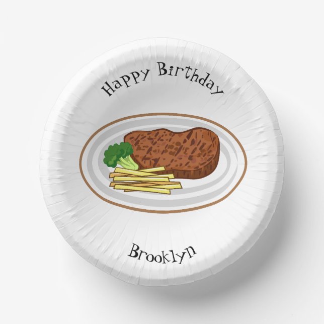 Steak cartoon illustration paper plate (Front)
