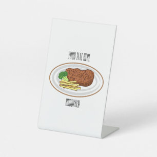 Steak cartoon illustration pedestal sign