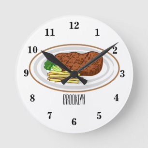 Steak cartoon illustration round clock