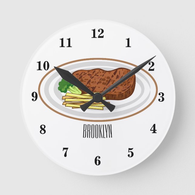 Steak cartoon illustration round clock (Front)