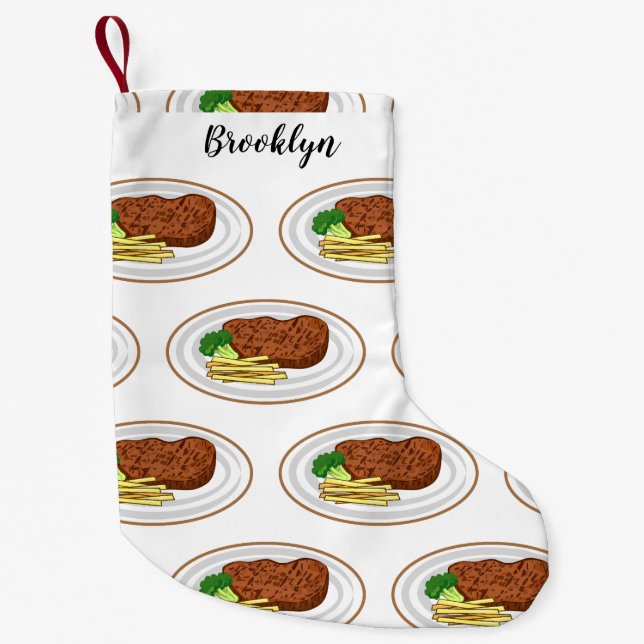 Steak cartoon illustration small christmas stocking (Front)