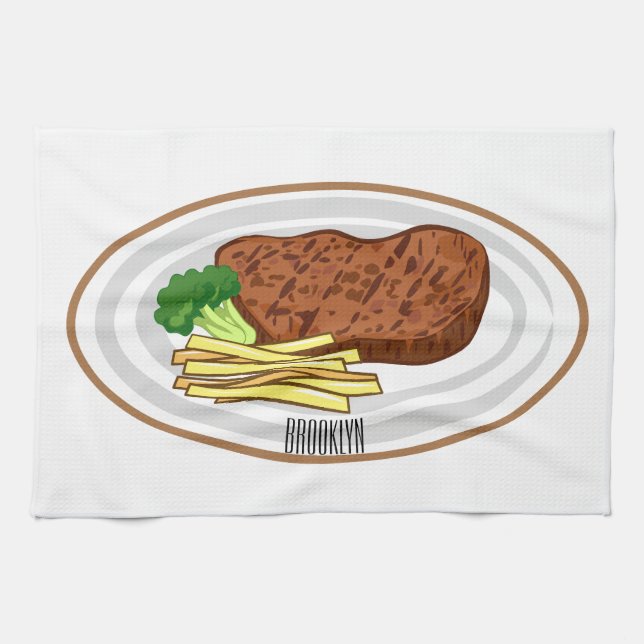 Steak cartoon illustration tea towel (Horizontal)