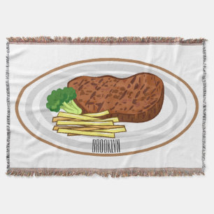 Steak cartoon illustration throw blanket