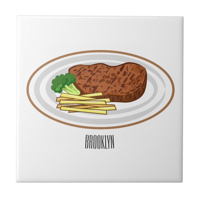Steak cartoon illustration tile (Front)