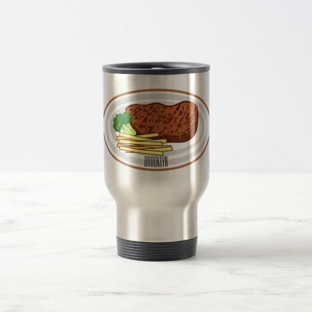 Steak cartoon illustration travel mug (Center)