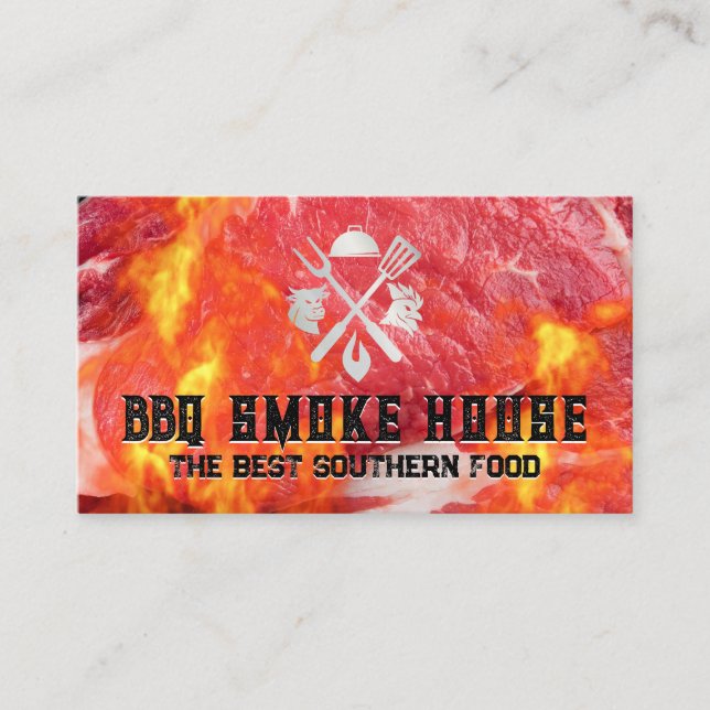 Steak Cut | Flames | Restaurant Grill Business Card (Front)