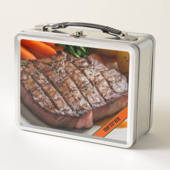 Steak Dinner and Cow  Metal Lunch Box (Front)