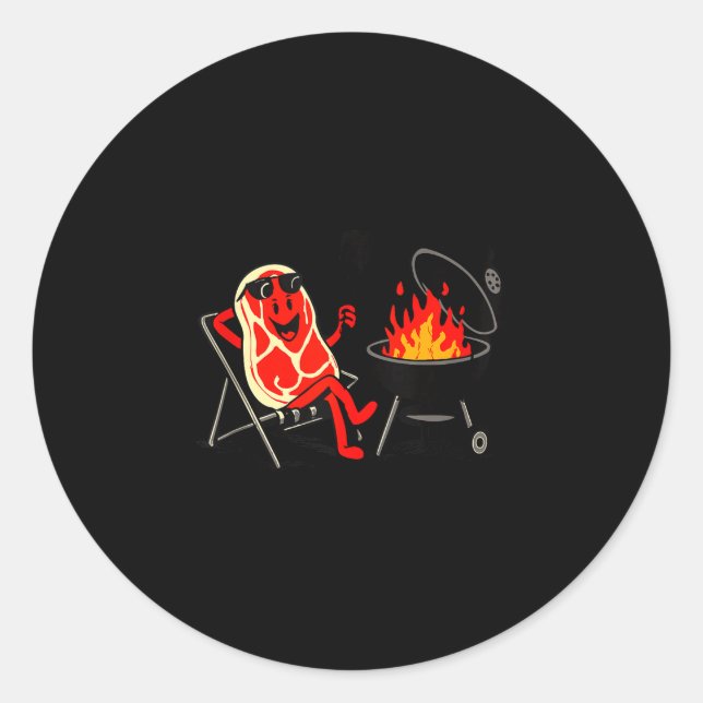 Steak dive funny cookout steak bbq grilling classic round sticker (Front)