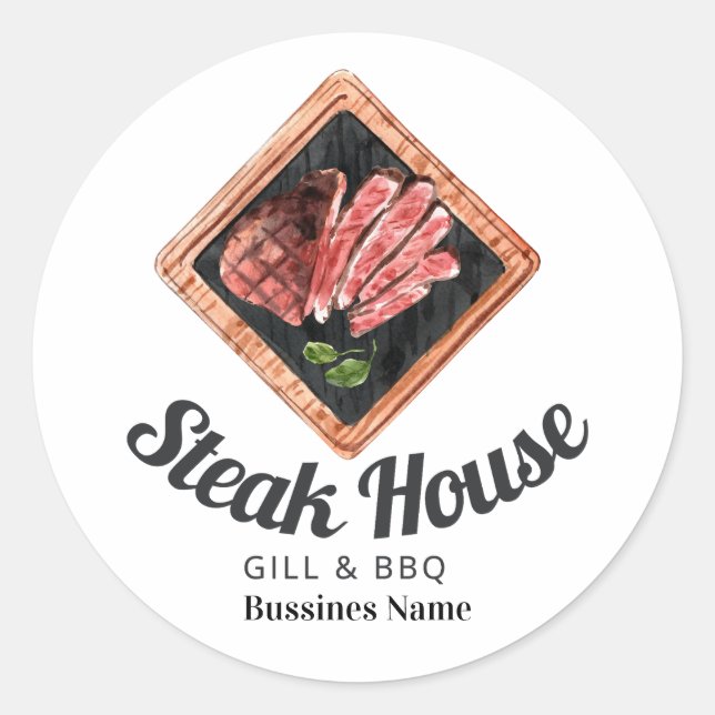 Steak Food Watercolor Classic Round Sticker (Front)