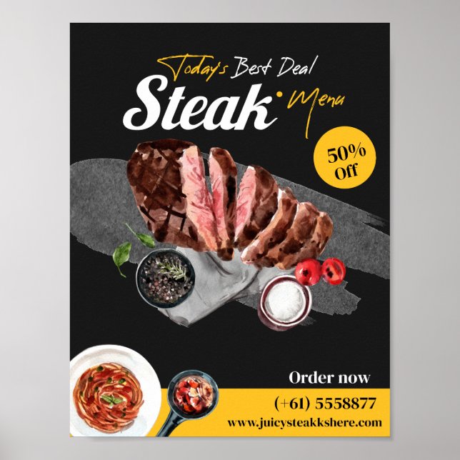 Steak Food Watercolor Poster (Front)