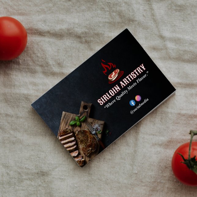 Steak House Business | Minimalist Dark Barcode Business Card (Creator Uploaded)