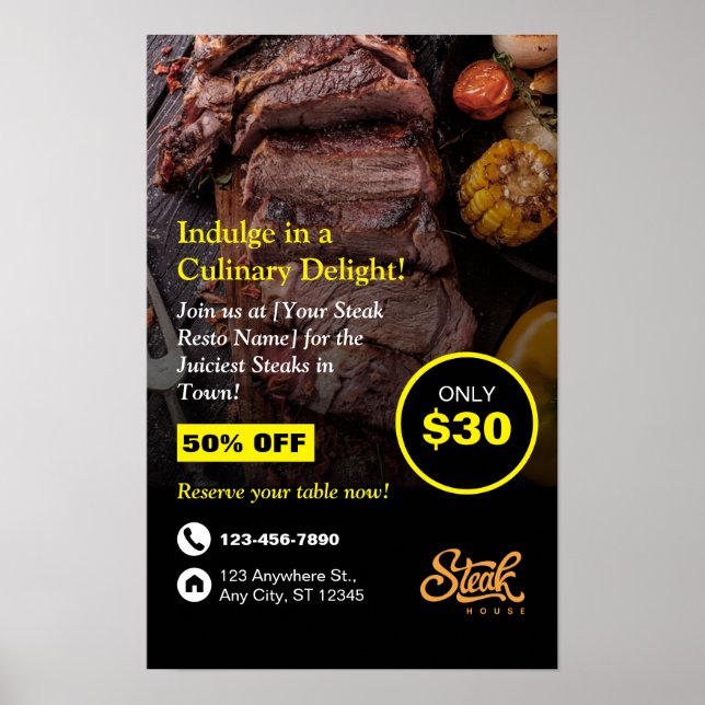 Steak House, Steak Resto, Restaurant Flyer Poster (Front)