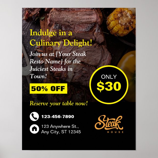 Steak House, Steak Resto, Restaurant  Poster (Front)